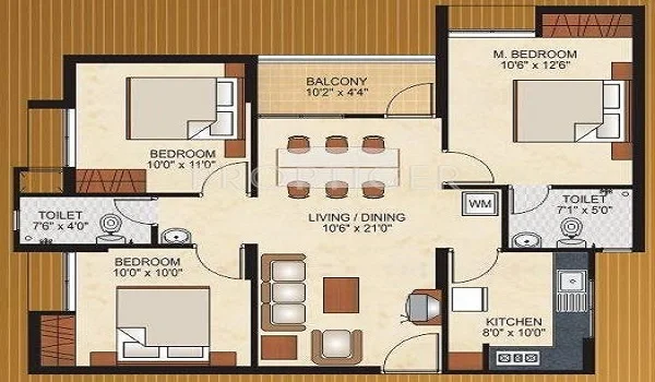 3 Bhk Row House Floor Plan