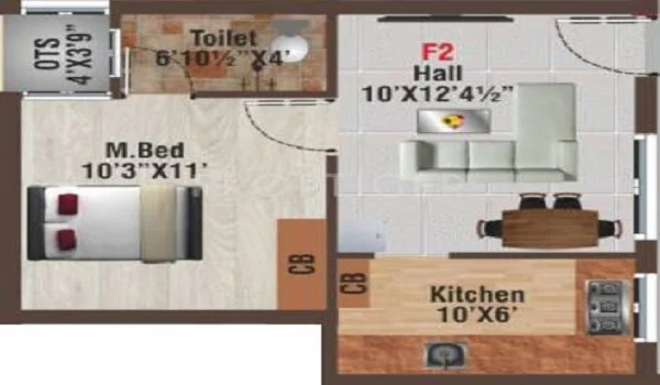 Typical 1 BHK Floor Plan 450sqft